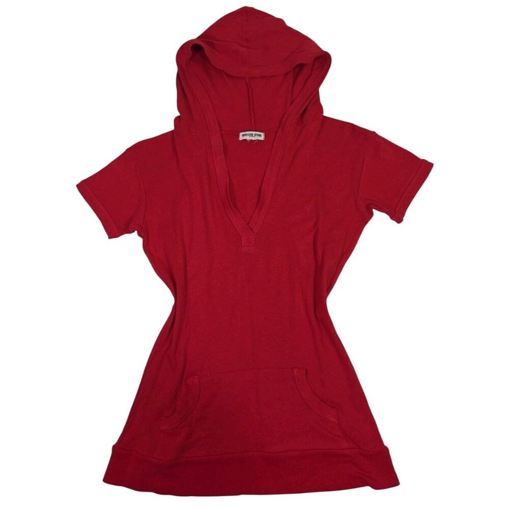 Y2K American Dream Short Sleeve Juicy Style Long Hoodie Red V Neck Preppy Sz L